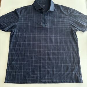 Uniqlo Men's Navy Checkered Polo Shirt